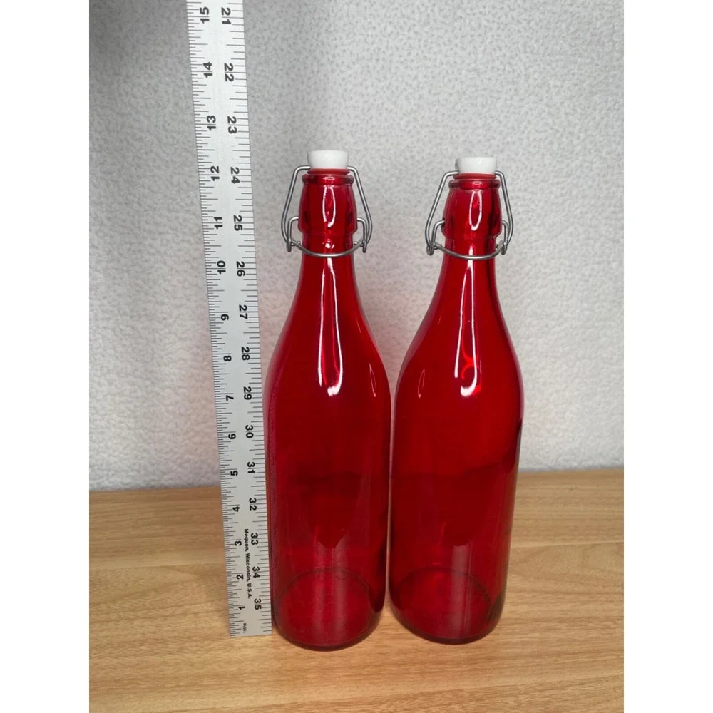 Bormioli Rocco Red Swing Top Giara Glass Bottle Set of 2‎ Made in Italy